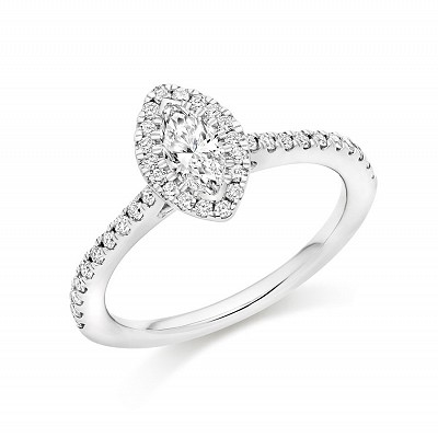 Marquise Cut Diamond Solitaire with Diamond Halo & Shoulders