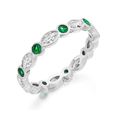 Round Brilliant Emeralds & Marquise Diamond Full Eternity Ring