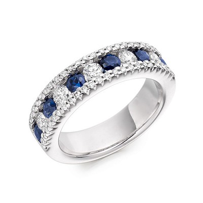 Round Brilliant Sapphire & Diamond Half Eternity Ring