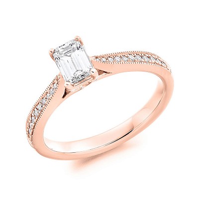 Emerald Cut Diamond Solitaire with Diamond Shoulders