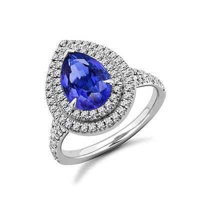 White Gold Tanzanite & Diamond Pear & Round Brilliant Cut Cluster Ring