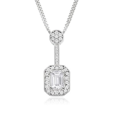 Emerald Cut & Round Brilliant Diamond Drop Necklace
