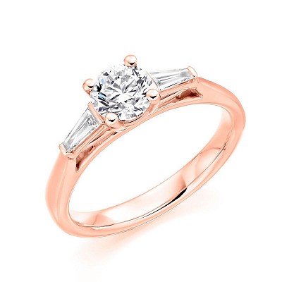 Round Brilliant Diamond Solitaire with Diamond Baguette Shoulders